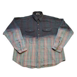Vintage FIVE BROTHERs Button Up Shirt Men's XL Green Tan Western Cowboy Flannel